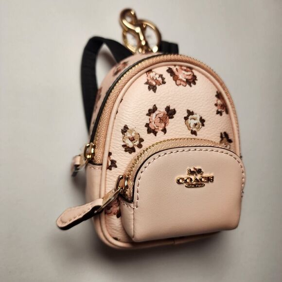 NWT COACH CAA68 Mini Court Backpack Bag Charm Rosette Print Gold/Blush/Multi - Picture 2 of 4